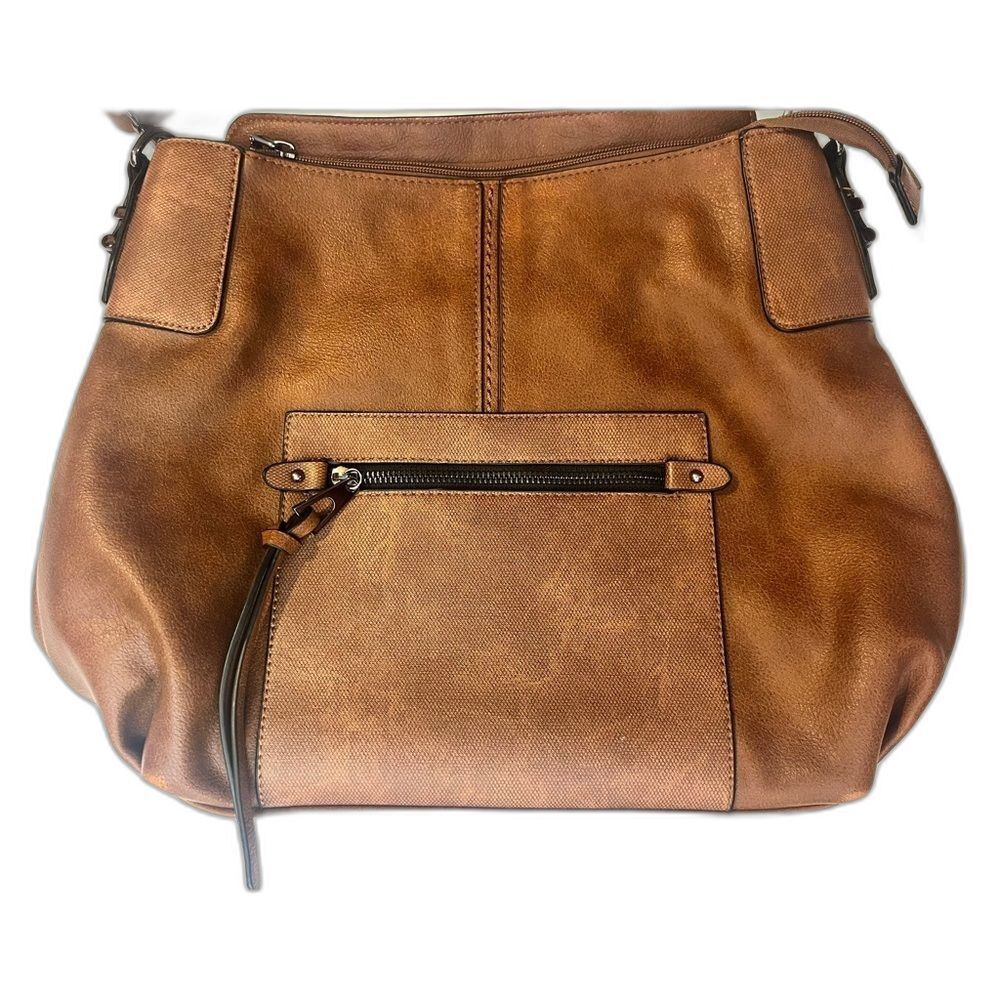 Realer Brown Faux Leather Bag Shoulder or Crossbody Purse Multiple Pockets - Picture 2 of 16